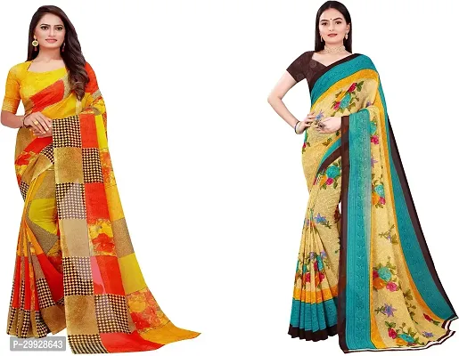 Stylish Fancy Georgette Saree With Blouse Piece Combo For Women Pack Of 2-thumb0