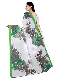 Todaydeal Women  White and Green Georgette Floral Printed Saree With Unstitched Blouse-thumb2