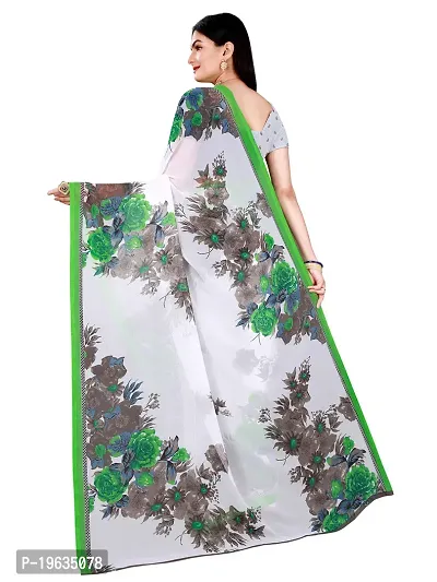 Todaydeal Women  White and Green Georgette Floral Printed Saree With Unstitched Blouse-thumb3