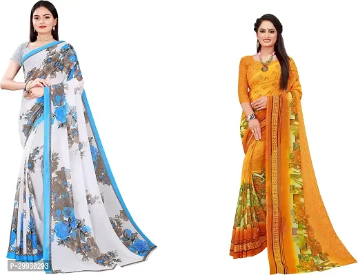 Stylish Fancy Georgette Saree With Blouse Piece Combo For Women Pack Of 2