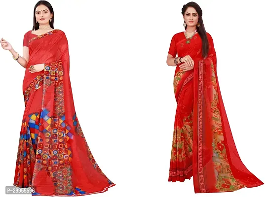 Stylish Fancy Georgette Saree With Blouse Piece For Women Pack Of 2-thumb0