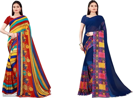 Stylish Fancy Georgette Saree With Blouse Piece Combo For Women Pack Of 2-thumb0