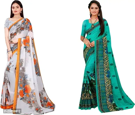 Stylish Fancy Georgette Saree With Blouse Piece Combo For Women Pack Of 2