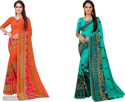 Stylish Fancy Georgette Saree With Blouse Piece Combo For Women Pack Of 2-thumb0