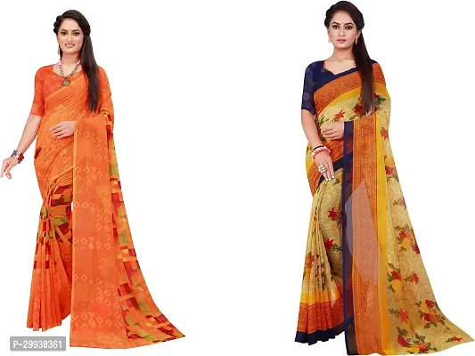 Stylish Fancy Georgette Saree With Blouse Piece Combo For Women Pack Of 2-thumb0