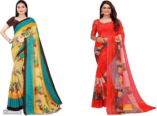 Stylish Fancy Georgette Saree With Blouse Piece Combo For Women Pack Of 2-thumb0