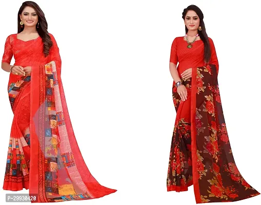 Stylish Fancy Georgette Saree With Blouse Piece Combo For Women Pack Of 2-thumb0