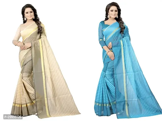 Stylish Fancy Cotton Silk Saree With Blouse Piece For Women Pack Of 2-thumb0