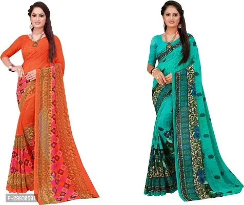 Stylish Fancy Georgette Saree With Blouse Piece Combo For Women Pack Of 2-thumb0