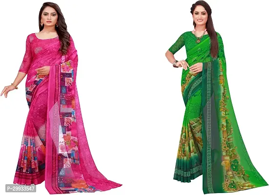 Stylish Fancy Georgette Saree With Blouse Piece Combo For Women Pack Of 2-thumb0