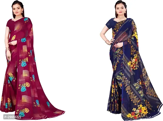 Stylish Fancy Georgette Saree With Blouse Piece For Women Pack Of 2-thumb0