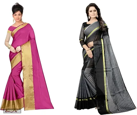 Stylish Fancy Cotton Silk Saree With Blouse Piece For Women Pack Of 2-thumb0