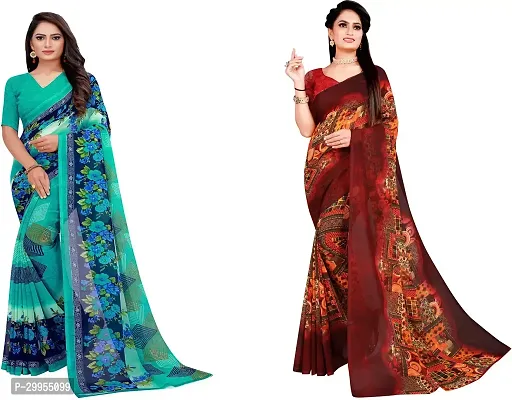 Stylish Fancy Georgette Saree With Blouse Piece For Women Pack Of 2-thumb0