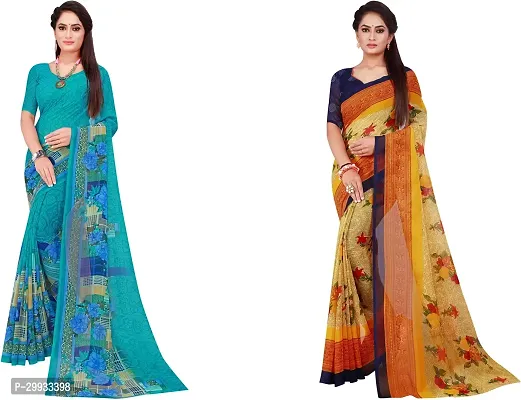 Stylish Fancy Georgette Saree With Blouse Piece Combo For Women Pack Of 2-thumb0