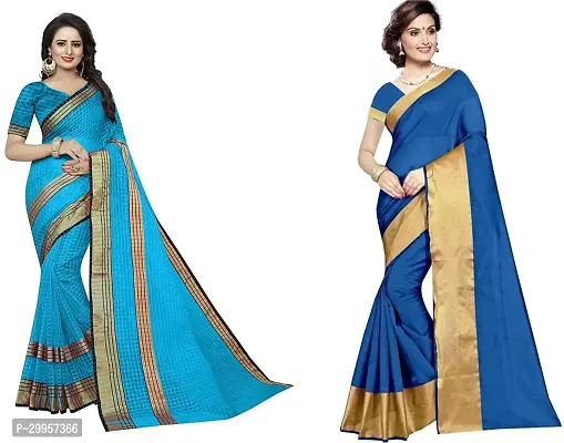 Stylish Fancy Cotton Silk Saree With Blouse Piece For Women Pack Of 2-thumb0