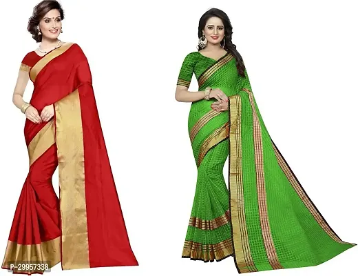 Stylish Fancy Cotton Silk Saree With Blouse Piece For Women Pack Of 2-thumb0