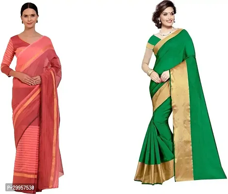 Stylish Fancy Cotton Silk Saree With Blouse Piece For Women Pack Of 2-thumb0