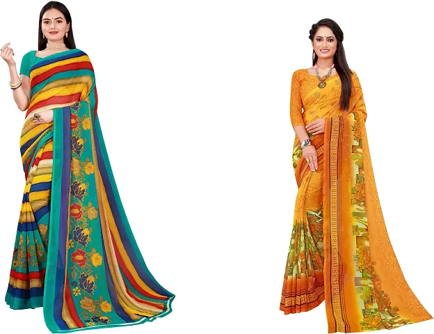 Stylish Fancy Georgette Daily Wear Saree With Blouse Piece For Women Pack Of 2