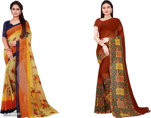 Women Stylish Georgette Printed Saree with Blouse piece-thumb0