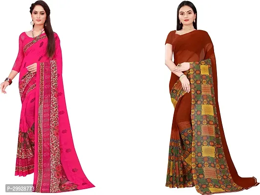 Stylish Fancy Georgette Saree With Blouse Piece Combo For Women Pack Of 2