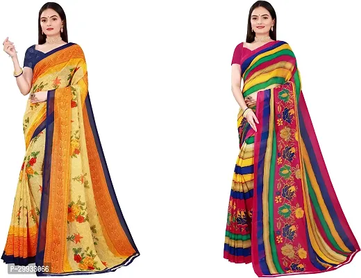 Stylish Fancy Georgette Saree With Blouse Piece Combo For Women Pack Of 2-thumb0