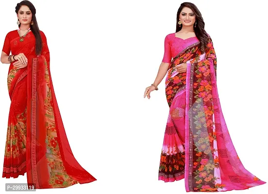 Stylish Fancy Georgette Saree With Blouse Piece Combo For Women Pack Of 2-thumb0