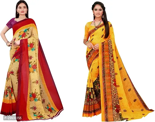 Stylish Fancy Georgette Saree With Blouse Piece Combo For Women Pack Of 2-thumb0