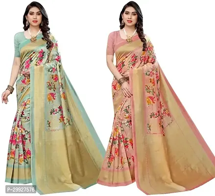 Stylish Fancy Art Silk Saree With Blouse Piece Combo For Women Pack Of 2