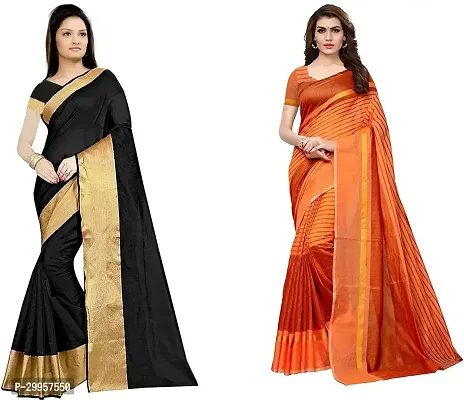 Stylish Fancy Cotton Blend Saree With Blouse Piece For Women Pack Of 2