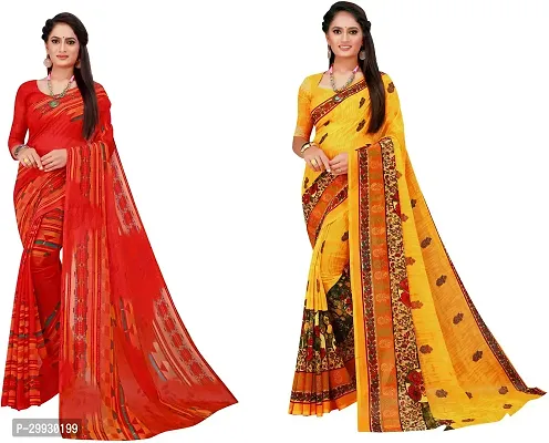 Stylish Fancy Georgette Saree With Blouse Piece Combo For Women Pack Of 2-thumb0