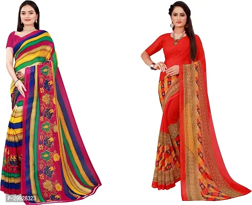 Stylish Fancy Georgette Saree With Blouse Piece Combo For Women Pack Of 2