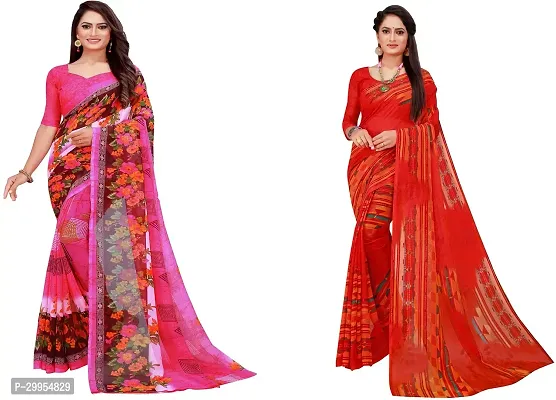 Stylish Fancy Georgette Saree With Blouse Piece For Women Pack Of 2-thumb0