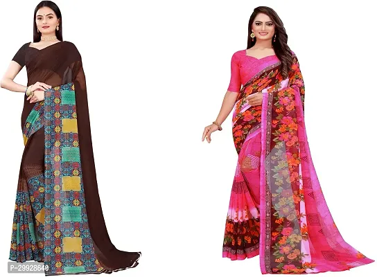 Stylish Fancy Georgette Saree With Blouse Piece Combo For Women Pack Of 2