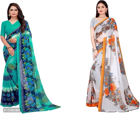 Women Stylish Georgette Printed Saree with Blouse piece-thumb0