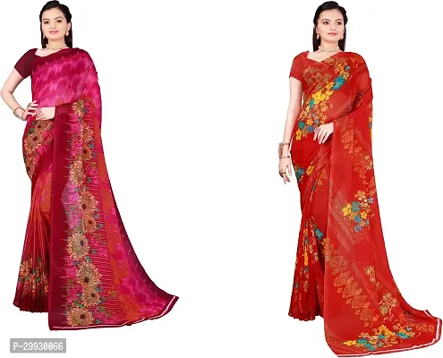 Stylish Fancy Georgette Saree With Blouse Piece Combo For Women Pack Of 2-thumb0