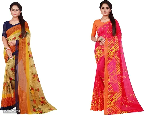 Stylish Fancy Georgette Saree With Blouse Piece Combo For Women Pack Of 2-thumb0