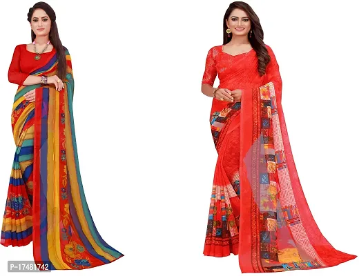 Women Stylish Georgette Printed Saree with Blouse piece