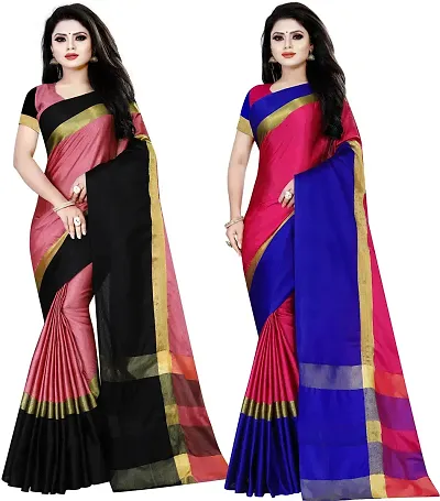 Combo of 2 Cotton Silk Woven Sarees with Blouse piece