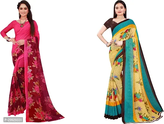 Stylish Fancy Georgette Saree With Blouse Piece Combo For Women Pack Of 2-thumb0