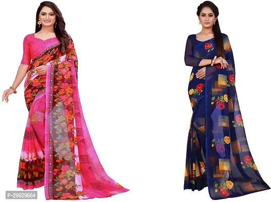 Stylish Fancy Georgette Saree With Blouse Piece Combo For Women Pack Of 2-thumb0