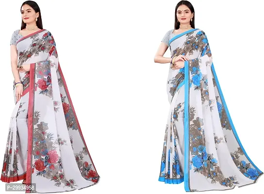 Stylish Fancy Georgette Saree With Blouse Piece Combo For Women Pack Of 2-thumb0