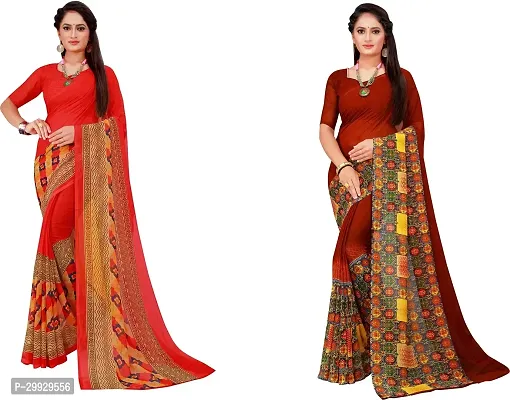 Stylish Fancy Georgette Saree With Blouse Piece Combo For Women Pack Of 2-thumb0