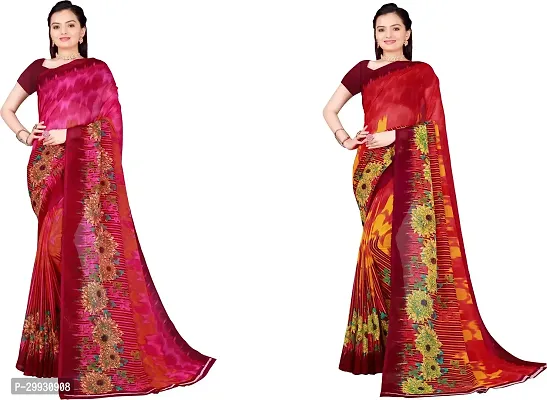 Stylish Fancy Georgette Saree With Blouse Piece Combo For Women Pack Of 2-thumb0