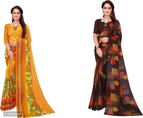 Stylish Fancy Georgette Saree With Blouse Piece Combo For Women Pack Of 2-thumb0