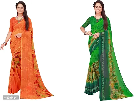 Stylish Fancy Georgette Saree With Blouse Piece Combo For Women Pack Of 2-thumb0