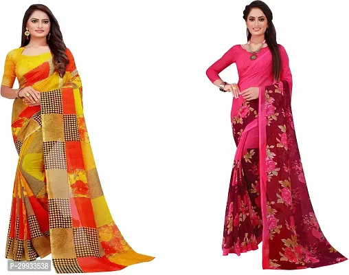 Stylish Fancy Georgette Saree With Blouse Piece Combo For Women Pack Of 2