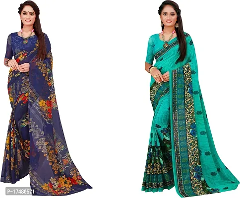 Women Stylish Georgette Printed Saree with Blouse piece-thumb0