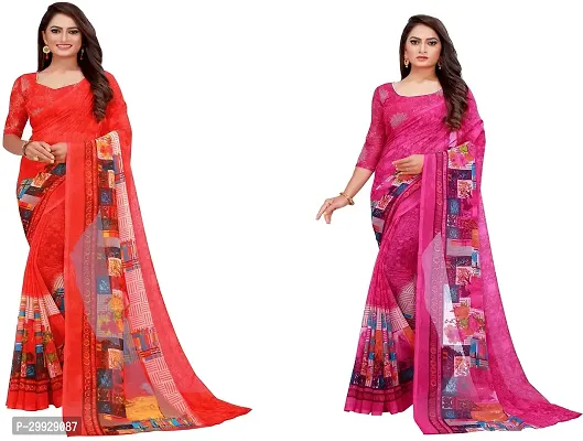 Stylish Fancy Georgette Saree With Blouse Piece Combo For Women Pack Of 2-thumb0