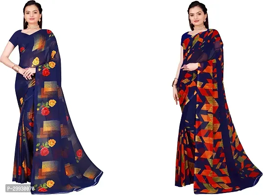 Stylish Fancy Georgette Saree With Blouse Piece Combo For Women Pack Of 2-thumb0