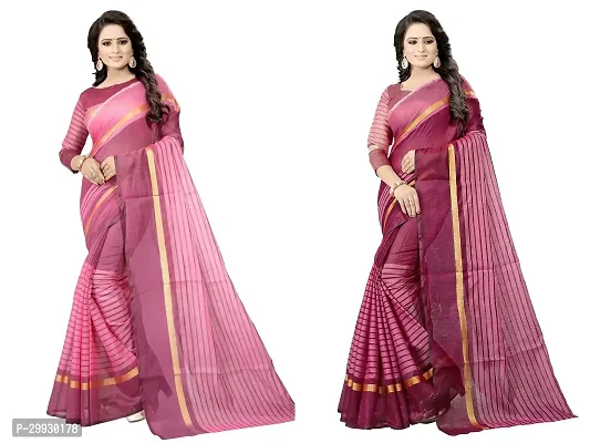 Stylish Fancy Cotton Silk Saree With Blouse Piece Combo For Women Pack Of 2-thumb0